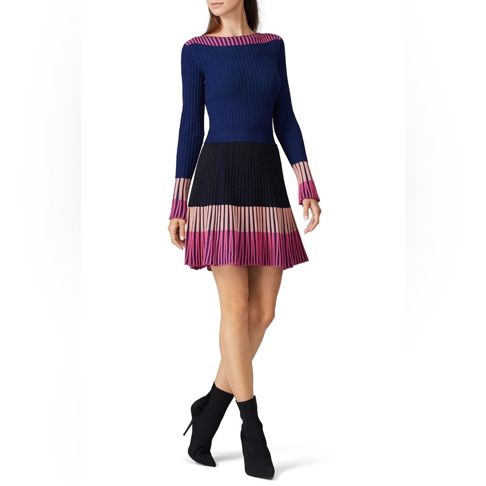 Black and Pink Knee-Length Pleated Skater Skirt